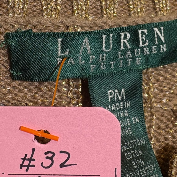 Ralph Lauren NWT.  Women's Metallic Gold. Classic Cable knit sweater - Picture 3 of 4